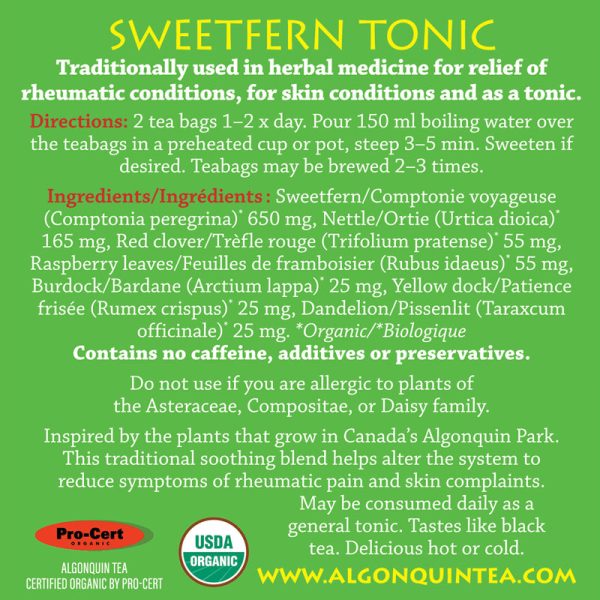 Algonquin Organic Sweetfern Tonic Tea (16 Bags) For Sale